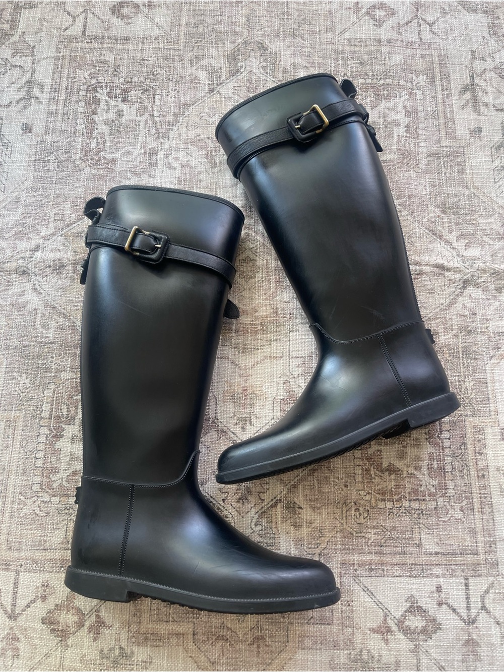 Burberry British Countryside Black Tall Rain Boots with Buckle